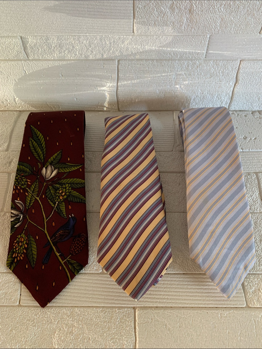 Yves Saint Laurent 3 Burgundy Floral Tie with Green and Navy Motif